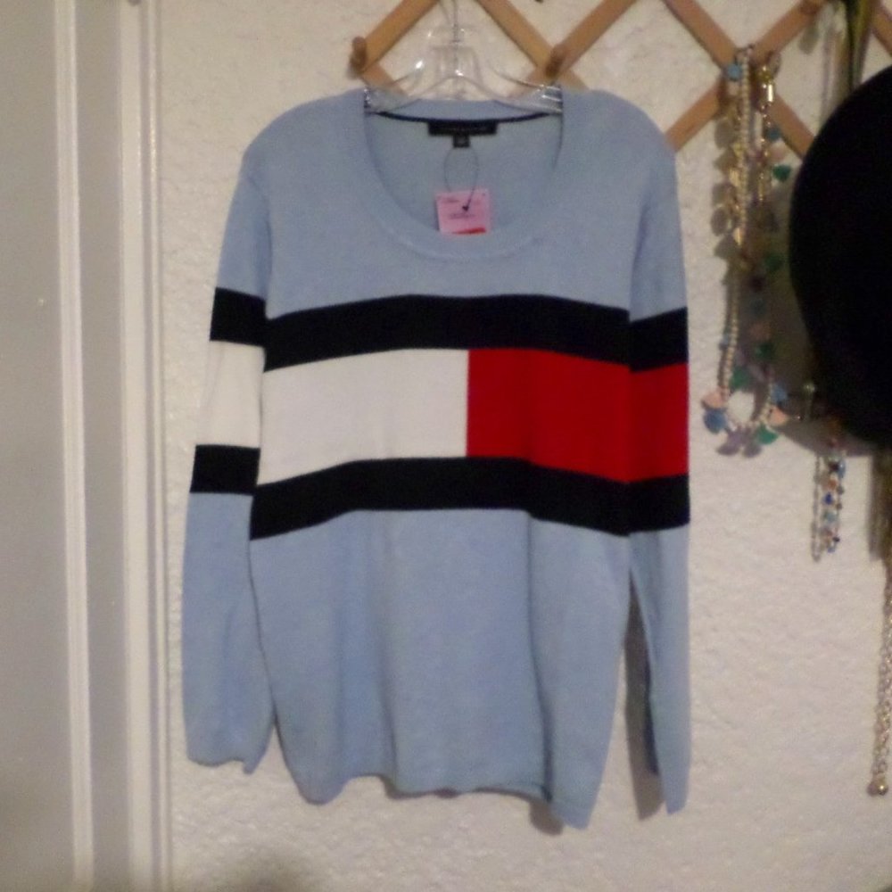 Tommy Hilfiger Women's Cotton Logo Flag Sweater NWT Sz L